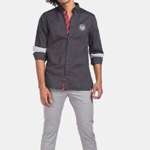 Tommy Hilfiger Men's Sz S Charcoal Solid Oxford Badge Casual Shirt Regular Fit